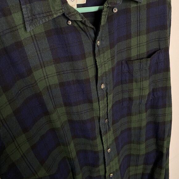 St Johns Bay Green Blue Button Down Up Long Sleeve Plaid Shirt Mens Size M - Picture 2 of 5